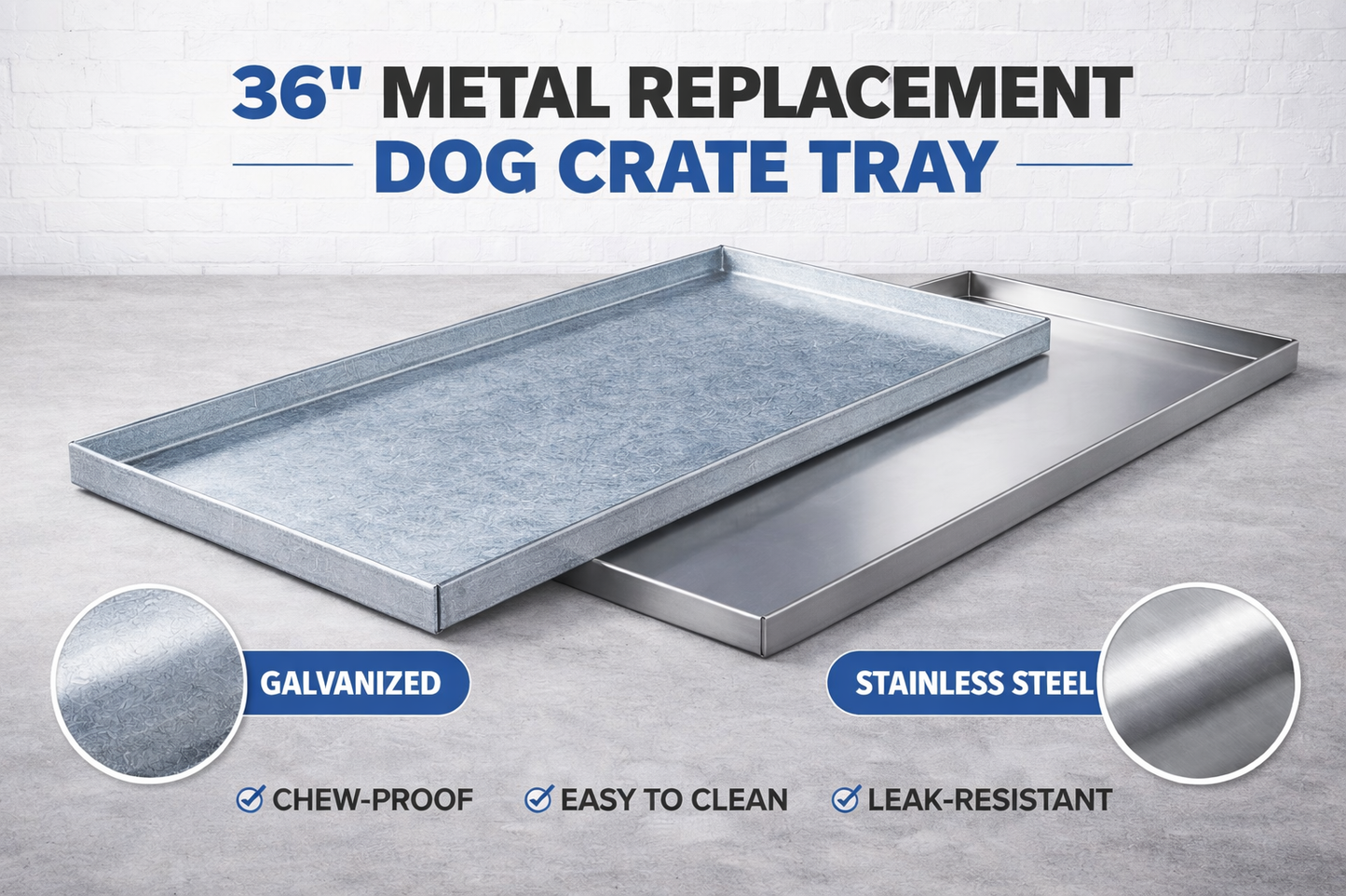 Odor-resistant 36-inch metal replacement pan for indoor dog crates